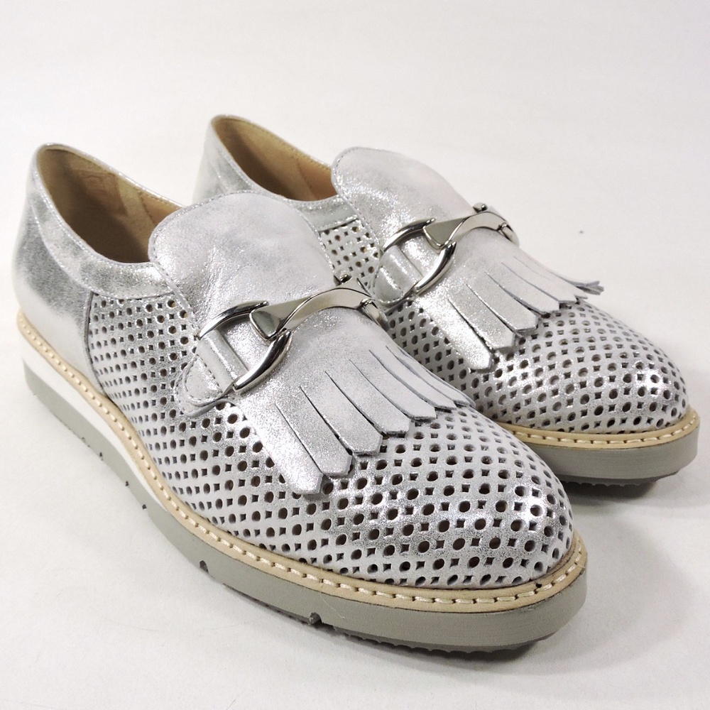 DONNA SOFT 🇮🇹WOMEN'S SILVER SOFT LEATHER COMFORT SUMMER LOAFERS - Picture 2 of 8